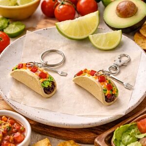 Taco Keychain or Bag Clip – Mini Handmade Taco Charm – Mexican Food Keychain
